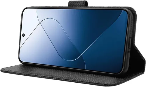 Vista 6 de Funda de cuero compatible con Xiaomi 14, funda de piel sintética compatible con Xiaomi 14 5G, color negro