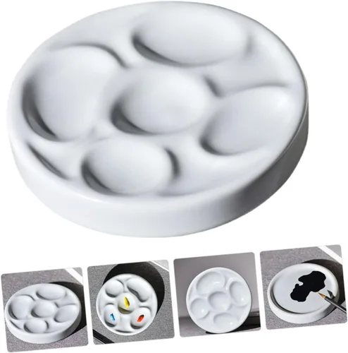 Vista 9 de SHINEOFI Paleta de mezcla de acuarela, placa de pintura de cerámica, suministros de arte para bricolaje, ligero, ahorro de espacio para artistas