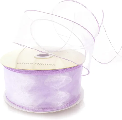 Vista 26 de Cinta de organza transparente con alambre de 2.5 pulgadas, color plateado de 10 yardas