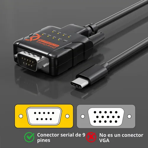 Vista 7 de SerialGuardX Adaptador serie USB-C a RS232 DB9 9 LED, chipset FTDI