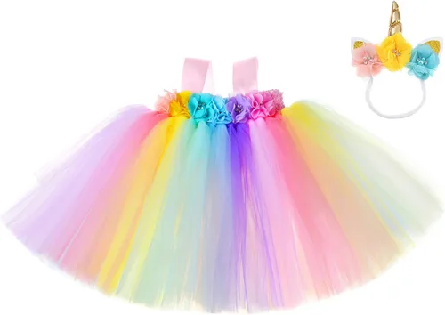 Vista 5 de Toddler Girls Party Tutu Dress with Headband Unicorn Mermaid Tulle Costume for Infant Girl 6-24 Months