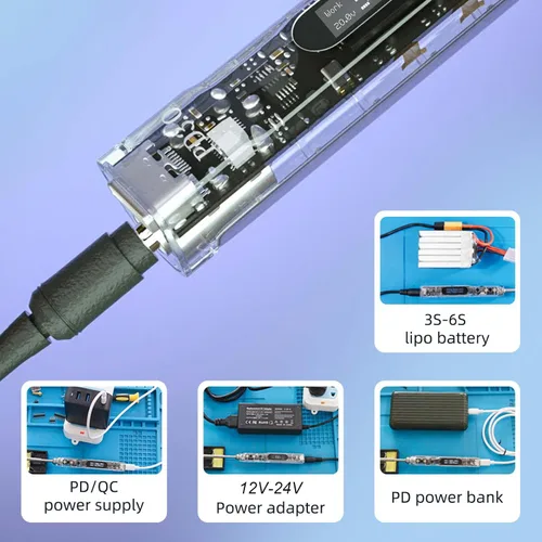 Vista 5 de Soldador eléctrico de 68 W, SEQURE SI012 Pro Soldador portátil, herramientas de soldadura digital con pantalla OLED, calentamiento de arranque