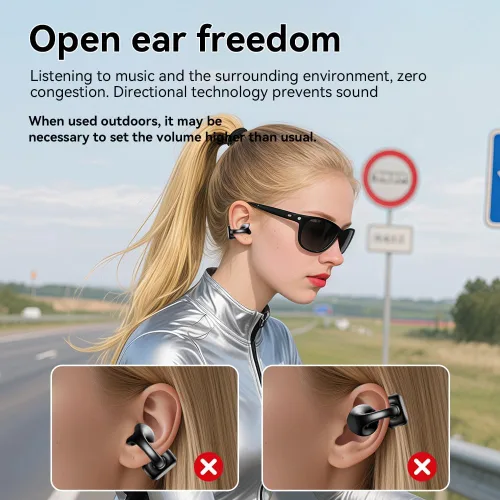 Vista 5 de Auriculares abiertos con clip Bluetooth 5.4, para orejas pequeñas (negro)