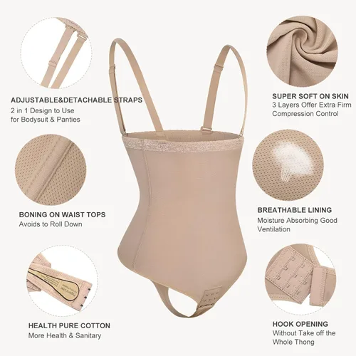 Vista 5 de FeelinGirl Tanga moldeadora para mujer, firme, triple control de abdomen, moldeador de cuerpo, cintura alta, faja invisible, bragas