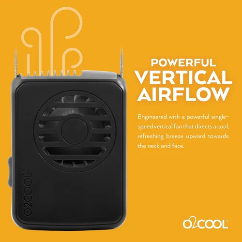 Vista 3 de O2COOL Ventilador de Collar Deluxe, Funciona con Pilas, para Enfriamiento Personal con Correa Ajustable (Negro)