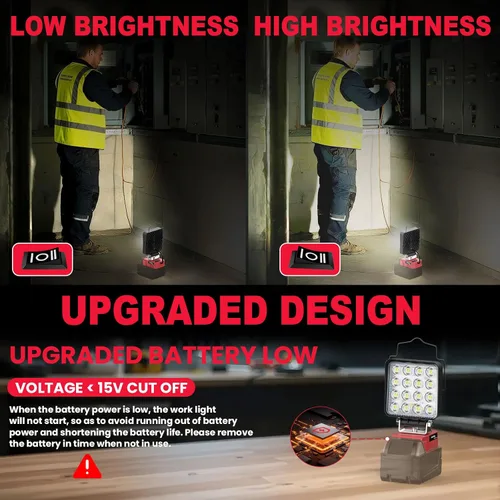 Vista 9 de MtiolHig Luz de trabajo LED inalámbrica compatible con batería Milwaukee de 18 V - Luz de construcción de inundación portátil de emergencia