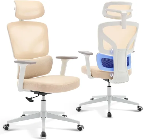 Vista 11 de Silla de oficina ergonómica - Silla de escritorio de malla para el hogar con soporte lumbar ajustable, silla de juegos de computadora con respaldo