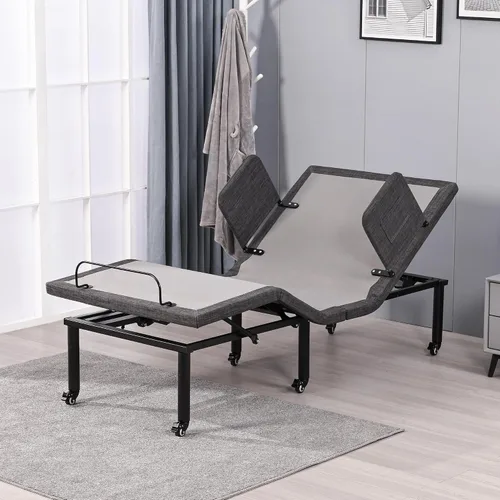 Vista 8 de ESHINE - Marco de cama ajustable con control remoto inalámbrico, inclinación de cabeza y pie, patas ajustables con rueda, barandilla de cama, base