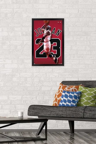 Vista 2 de Trends International Michael Jordan - Póster de pared de jersey, 14.725 x 22.375 pulgadas, versión enmarcada en negro