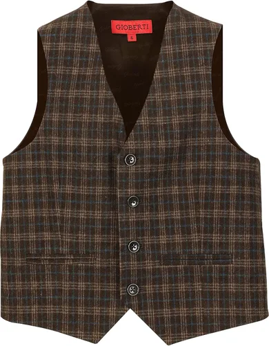 Vista 7 de Gioberti Chaleco de traje formal a cuadros Tweed para niño 63 - Gráfico Marrón