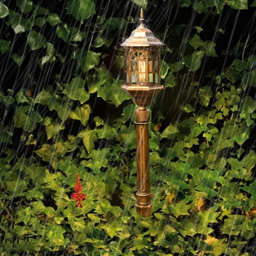 Vista 4 de Luces de poste al aire libre, IP23 impermeable lámpara de pie de metal vidrio pantalla césped luz villa paisaje comunidad jardín patio pasillo