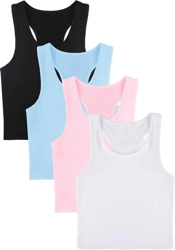 Vista 3 de Boao 4 camisetas básicas sin mangas de espalda cruzada para mujer