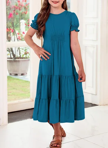 Vista 2 de blibean Maxi vestidos de manga abombada para niñas de 4 a 13 años