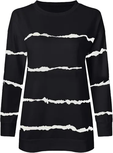 Vista 3 de Camisetas de manga larga con cuello redondo y estampado a rayas para mujer, para otoño e invierno
