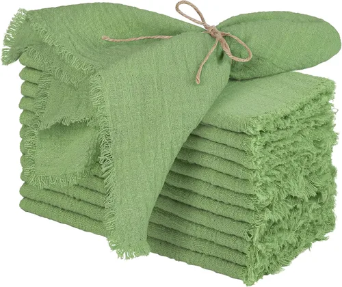 Vista 12 de TURSTIN 12 Piezas de Servilleta de Lino de Algodón Servilleta de Tela Hecha a Mano con Flecos 17 x 17 Pulgadas Servilletas Suave para Cenas Bodas