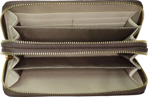 Vista 4 de B BRENTANO Cartera de mano vegana con doble cremallera y correa de muñeca extraíble, Mb - Marrón, Cartera de muñeca