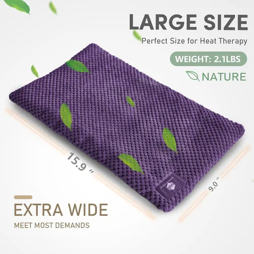 Vista 7 de Almohadilla térmica ancha para microondas con funda lavable de 9.5 x 16 pulgadas, almohadilla caliente para microondas para cuello, hombros