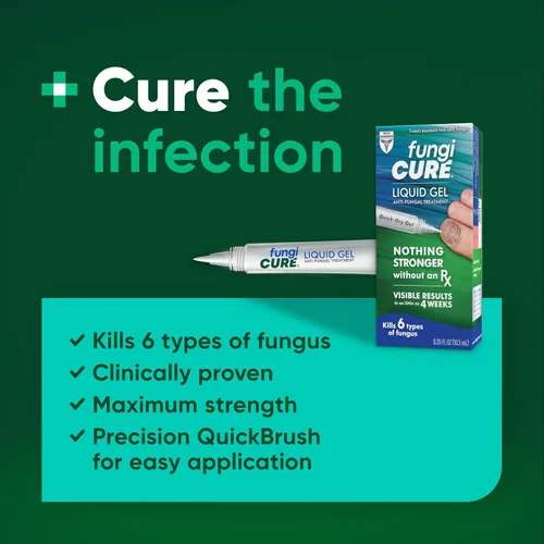 Vista 3 de FUNGICURE Gel Líquido Medicado - Fuerza Máxima 0.35 Onzas Líquidas Cures fungal infections & kills 6 types of fungus. Clinically proven
