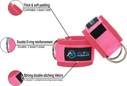 Vista 3 de Correas de tobillo Flexi MusCLES para máquinas de cable. Nuestras cómodas correas acolchadas ajustables para entrenamiento de tobillo con doble