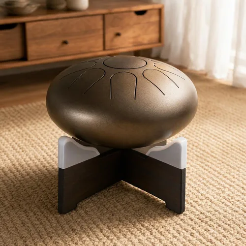 Vista 6 de Soporte de tambor de lengua de madera ajustable con almohadilla antideslizante de silicona, soporte para exhibición y rendimiento de tambor