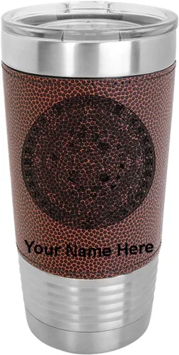 Vista 13 de LaserGram Vaso aislado al vacío de 20 onzas, calendario azteca, grabado personalizado incluido (piel sintética, estilo béisbol)