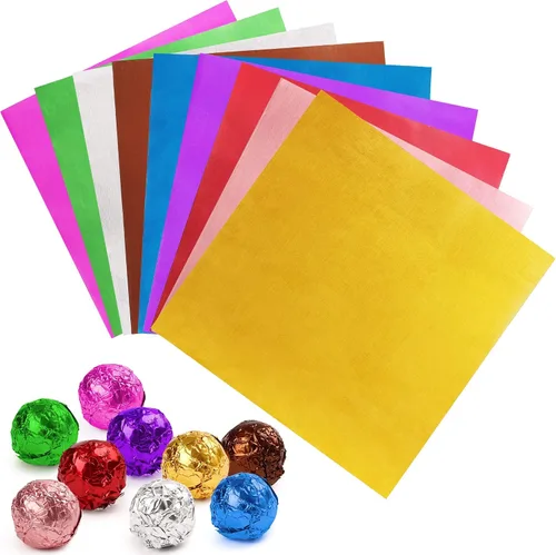 Vista 3 de LotFancy Envolturas de caramelos de aluminio para chocolates, 4 x 4 pulgadas, 900 piezas de papel de aluminio para envolver dulces, hojas cuadradas