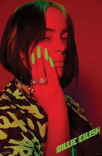 Vista 7 de Scorpio Posters Billie Eilish - Rojo - Licencia oficial - Mini póster - 11 x 17 pulgadas - con soporte para póster de madera negra