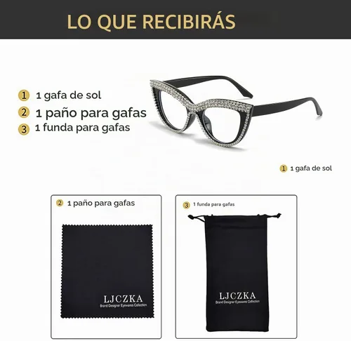 Vista 5 de LJCZKA Rhinestone Cat Eye Glasses Women Vintage Anti Eyestrain Blue Light Blocking Computer Glasses Diamond Eyewear Diamante Negro Transparente
