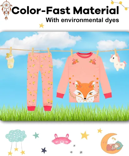 Vista 7 de DAUGHTER QUEEN Pijama de algodón para niñas de 4 piezas, talla 18 meses-12 años