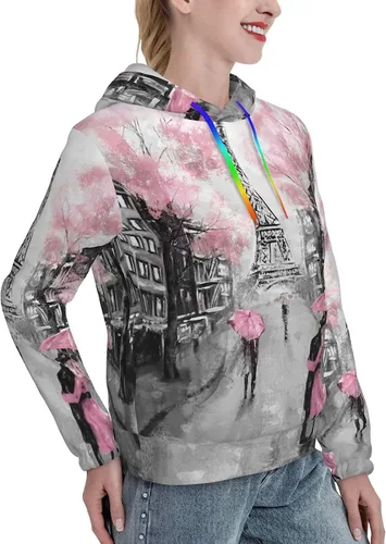Vista 5 de Sudadera con capucha para mujer, Torre Eiffel y Amante de París para mujeres y niñas