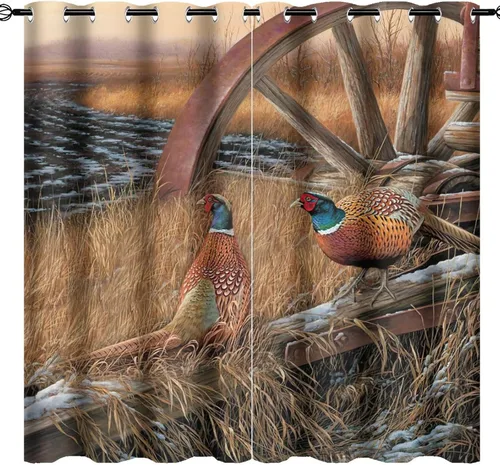 Vista 42 de Cortinas opacas rústicas de cabaña con osos y ciervos - Juego de cortinas de ventana con ojales de temática de granja abstracta, caza, animal
