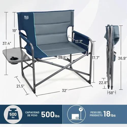 Vista 3 de TIMBER RIDGE Silla de directores extra ancha, sillas de camping plegables