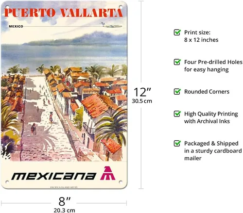 Vista 2 de Pacifica Island Art Puerto Vallarta Mexico - Mexicana Airlines (CMA-Compañía Mexicana de Aviación) - Póster vintage de viaje de aerolínea por