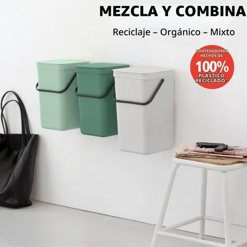 Vista 7 de Brabantia Sort & Go Cubo de Reciclaje 3.2 Galones (Verde Jade) Cubo de Basura de Plástico Eficiente en Espacio con Asa, Tapa Removible y Que
