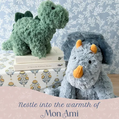 Vista 4 de MON AMI Bashful The Dino - Animal de peluche de 9 pulgadas para niños, juguete de peluche de dinosaurio suave, compañero prehistórico abrazable