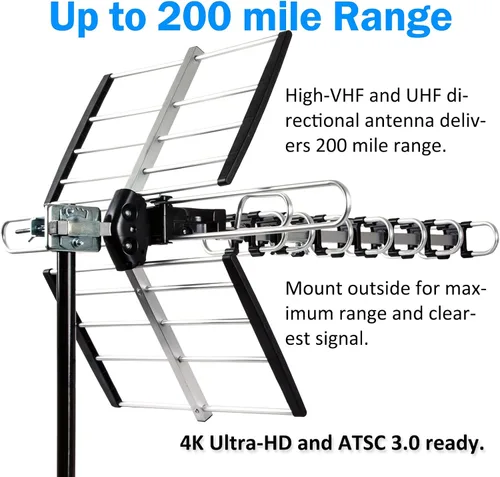 Vista 2 de Five Star - Antena de TV para exteriores HDTV de largo alcance de hasta 200 millas, antena de TV para instalar en ático o techo, antena digital OTA