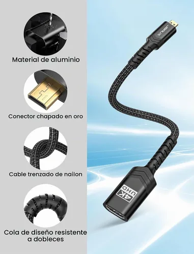 Vista 7 de JSAUX Adaptador Micro HDMI a HDMI, Cable Adaptador Micro HDMI Macho a HDMI Hembra, 4K@60Hz HDR 3D 18Gbps - Negro 4K @60Hz HDR 3D Dolby 18Gbps