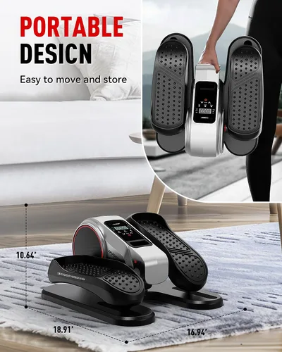Vista 7 de Home Elliptical Trainer, Indoor Exercise Machine for Full‑Body Workout & Under‑Desk Fitness Blanco