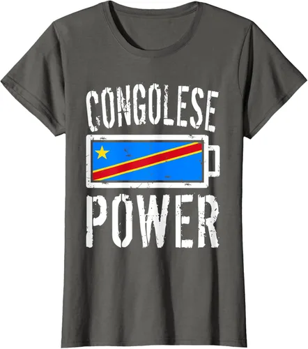 Vista 9 de Camiseta de batería de energía congoleña con bandera de República Democrática del Congo, Negro, S