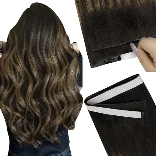 Vista 131 de Easyouth Extensión de cabello humano rubio con cola de caballo, extensiones de cabello humano rubio dorado con reflejos rubios, extensiones