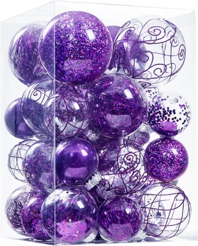 Vista 10 de Wironlst Adornos de bola de Navidad inastillables de plástico transparente grande, juego de bolas decorativas con relleno delicado