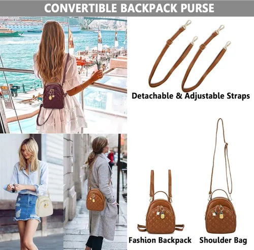 Vista 2 de VONXURY - Mochila de piel pequeña convertible, informal, de viaje, para mujeres y niñas