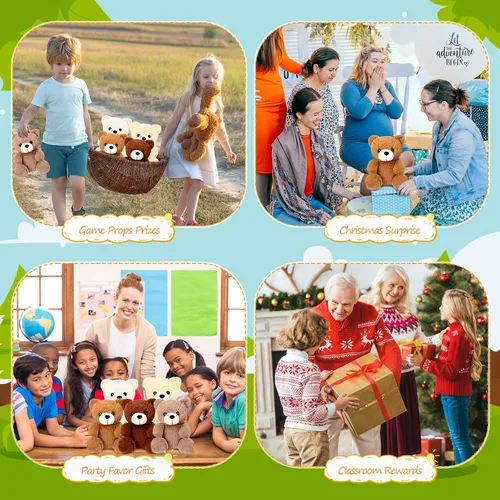 Vista 6 de HyDren 5 piezas de oso a granel, lindos juguetes de peluche de oso suave en 5 colores a granel para baby shower y suministros de fiesta de cumpleaños
