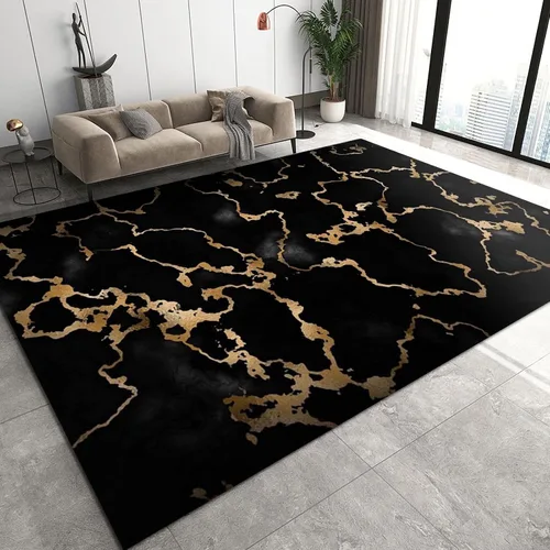 Vista 17 de Alfombra minimalista de lujo con diseño geométrico para sala de estar, alfombra moderna con estampado de mármol rosa dorado, alfombra rectangular