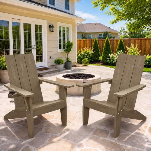 Vista 27 de MXIMU Silla Adirondack moderna resistente a la intemperie con portavasos, sillas de gran tamaño para hogueras Adorondic de plástico al aire libre