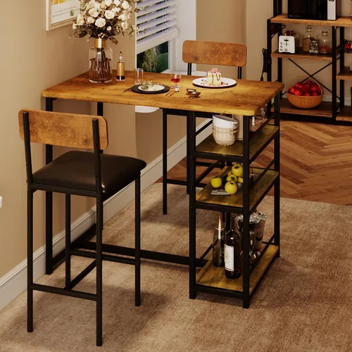Vista 8 de Amyove Juego de 2 taburetes de bar, sillas de bar tapizadas con respaldo, taburetes de cocina de 25.5 pulgadas con reposapiés, cojín grueso, Marrón