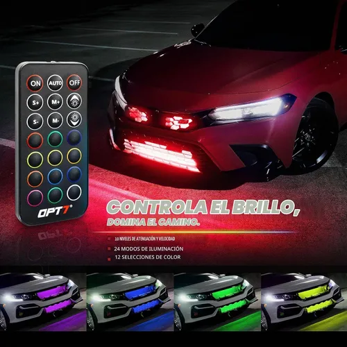 Vista 4 de OPT7 Aura PRO - Kit de iluminación LED Bluetooth de 4 piezas para rejilla Tiras multicolor de 12 pulgadas con SoundSync - Valencia de parrilla