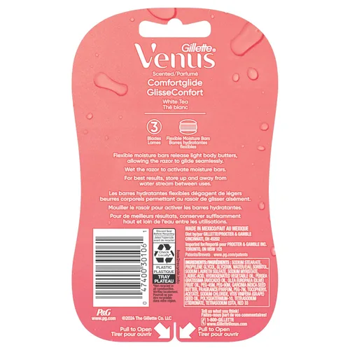 Vista 7 de Gillette Venus ComfortGlide - Maquinillas de afeitar desechables para mujer, 2 unidades, con barras de humedad perfumadas de té blanco para un
