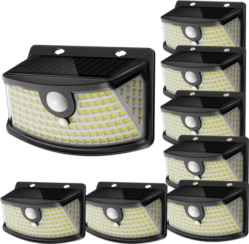 Vista 23 de Aootek Luces solares con sensor de movimiento, 120 luces LED con reflector de luces, gran angular de 270°, impermeable IP65, luces de paso