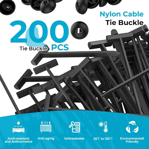 Vista 5 de 200 piezas de hebilla universal de bridas de cable de nylon, hebilla de brida de cable mejorada con clips de cierre de cremallera para automóvil